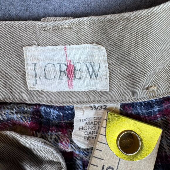 J Crew Pants Men 33x32 (Actual 32x30) Tan Beige Chino Flannel Lined Pleated - Picture 9 of 12